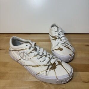 Men's Champion Tennis Shoe Fringe Lo Custom White and Gold Classic Size 10